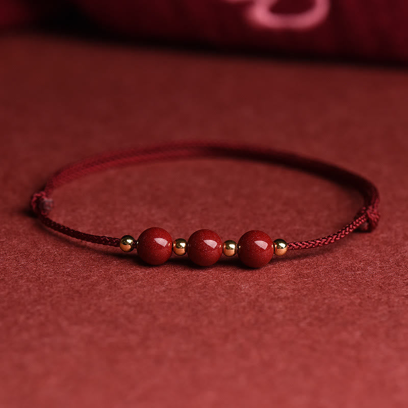 Fortune Jewel Natural Lucky Cinnabar Bead Blessing String Bracelet Anklet