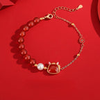 Women’s S925 Silver Cute Horse Jewelry Set – Red Agate Zodiac Horse Bracelet, Necklace, Earrings