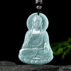 Fortune Jewel Amitabha Buddha Natural Jade Lotus Amulet Compassion String Necklace Pendant Fortune Jewel