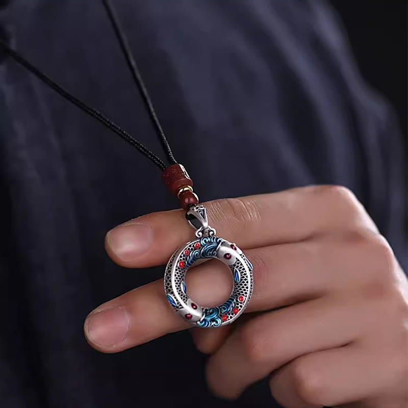 Fortune Jewel Koi Fish Peace Buckle Copper Wealth Luck Necklace Pendant