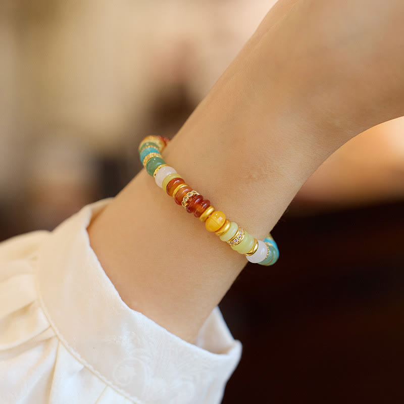 Fortune Jewel Natural Red Agate Jade Rainbow Confidence Bracelet