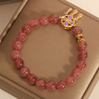 Fortune Jewel Natural Strawberry Quartz Four Leaf Clover Dreamcatcher Charm Love Bracelet