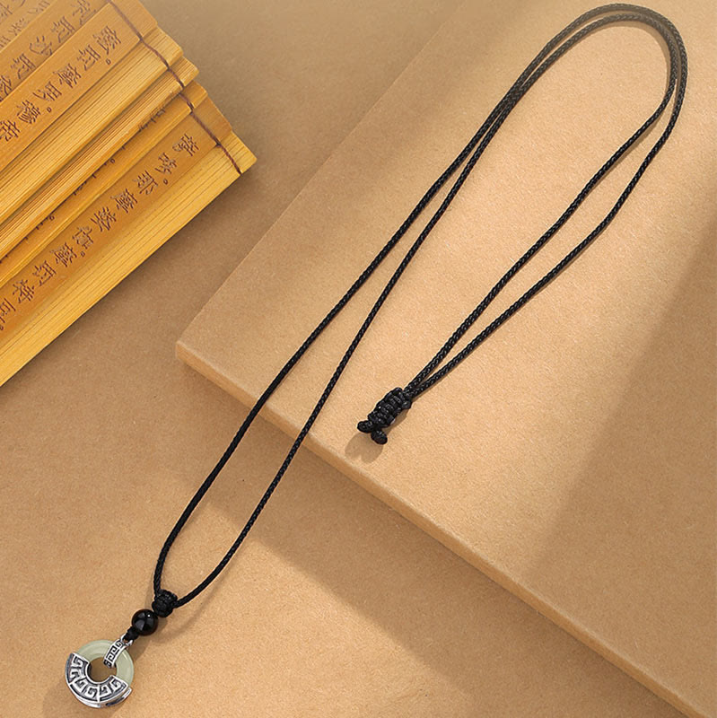 Fortune Jewel 925 Sterling Silver Natural Hetian Jade Peace Buckle Prosperity Necklace Pendant