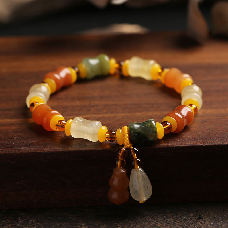Fortune Jewel Natural Golden Silk Jade Gourd Wealth Charm Bracelet