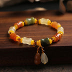 Fortune Jewel Natural Golden Silk Jade Gourd Wealth Charm Bracelet