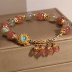 Fortune Jewel Strawberry Quartz Moonstone Healing Tassel Charm Bracelet