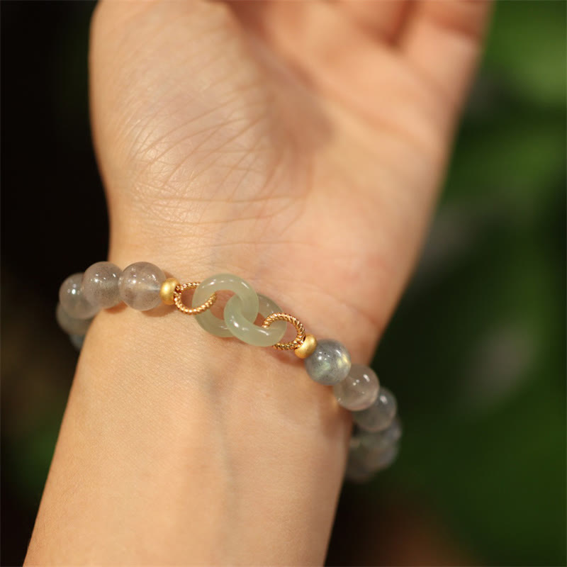 Fortune Jewel Natural Moonstone Heitan Jade Peace Buckle Healing Bracelet
