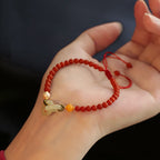 Fortune Jewel Natural Red Agate Hetian Jade Double Peace Buckle Confidence Bracelet