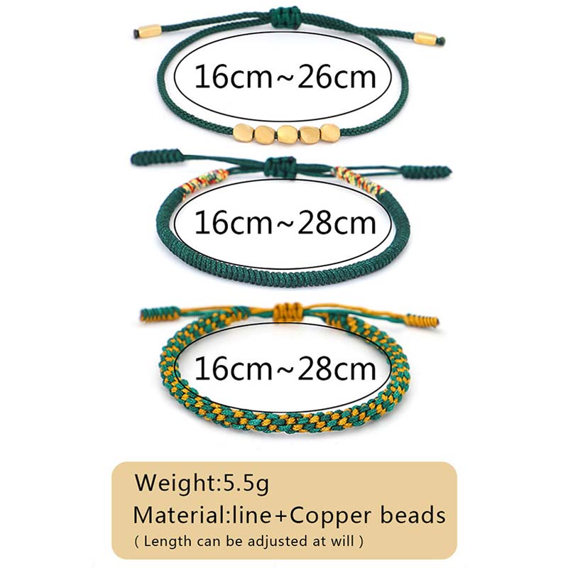 Fortune Jewel 3 PCS Tibetan Copper Beads Healing Protection Luck Bracelet Set