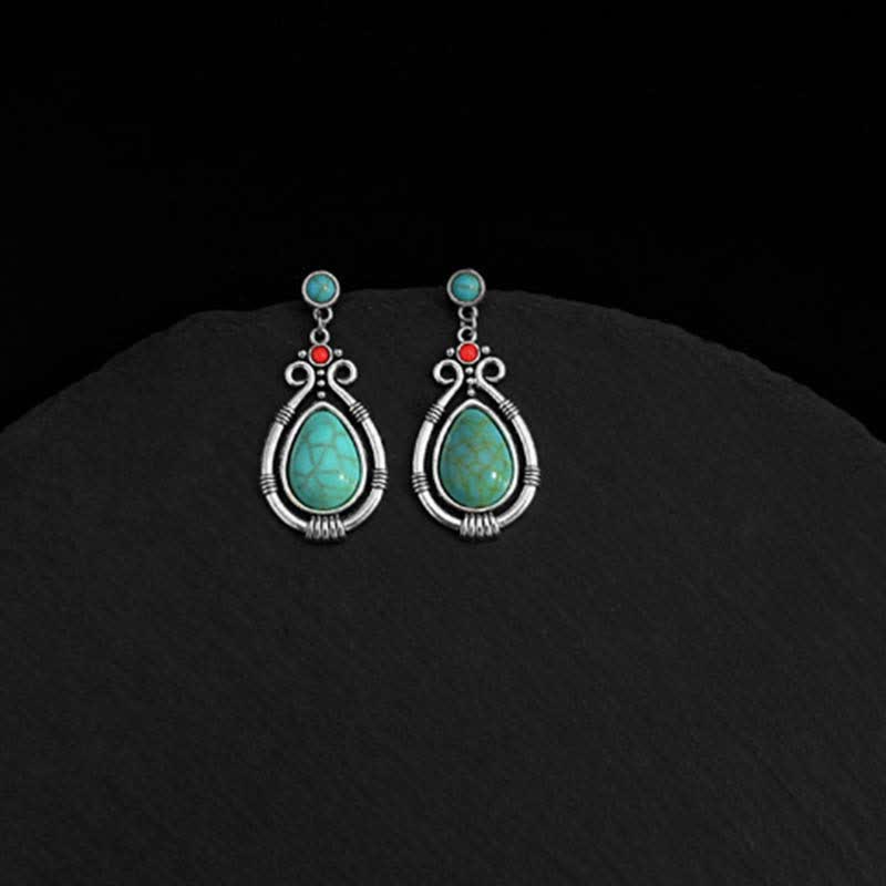 Fortune Jewel Tibet Vintage Turquoise Waterdrop Strength Drop Dangle Earrings Clips