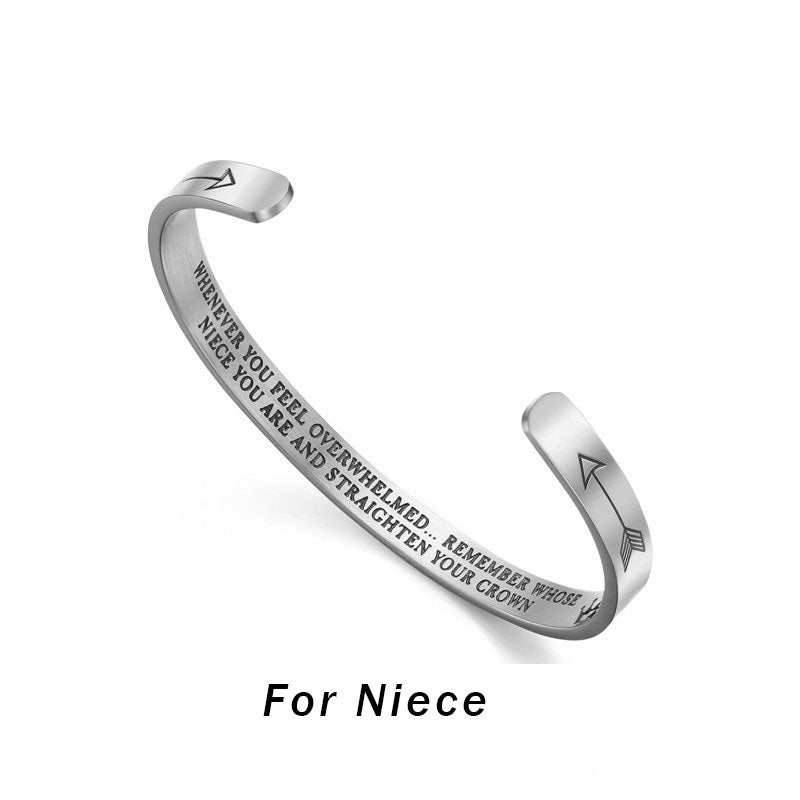 Fortune Jewel Inspirational Bracelets Personalized Gift for Her Him Engraved Mantra Cuff Bangle Crown Jewelry