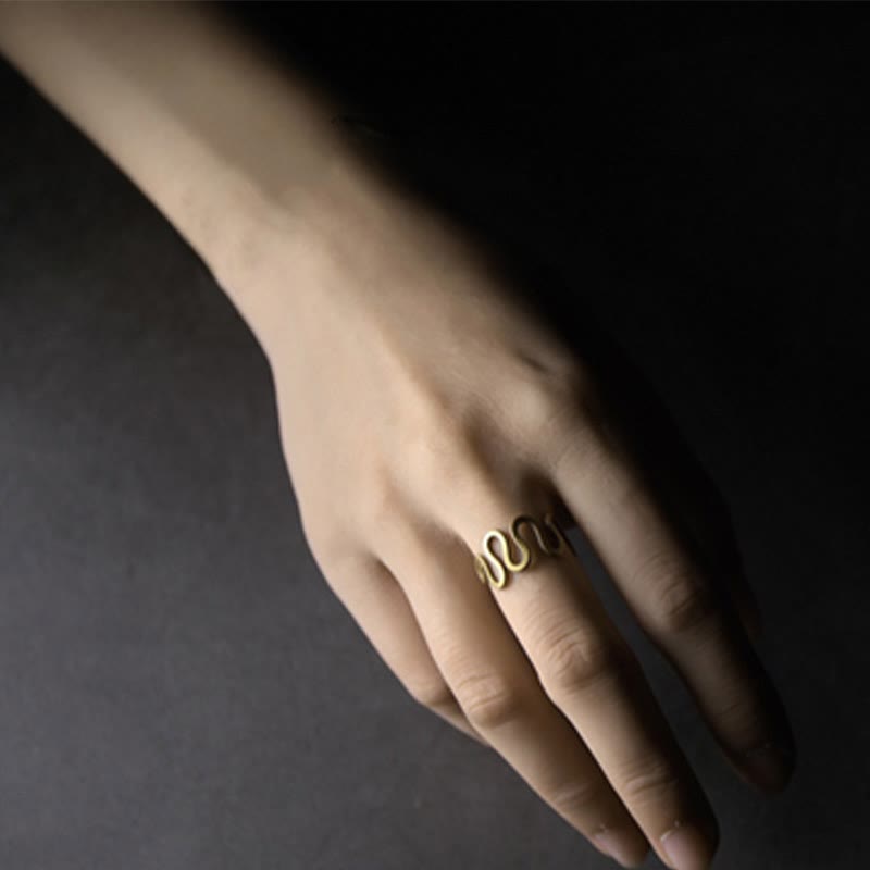 Fortune Jewel Simple Curved Brass Design Copper Luck Wealth Adjustable Ring