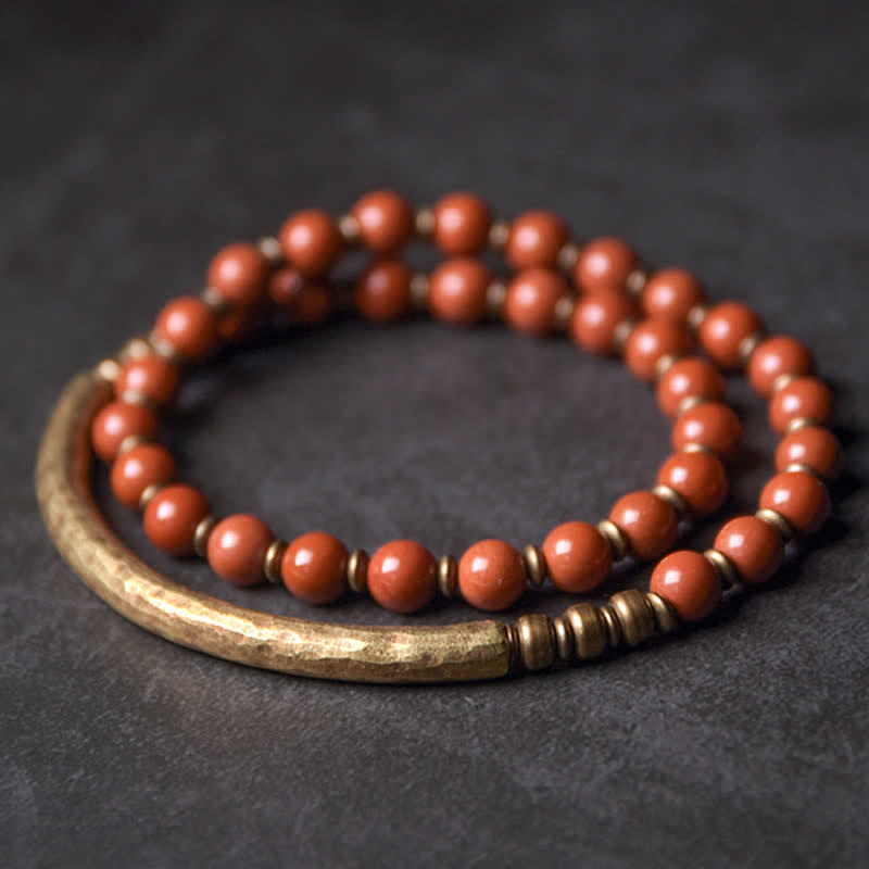 Fortune Jewel Red Jasper Moss Agate Black Obsidian Crystal Copper Peace Couple Bracelet