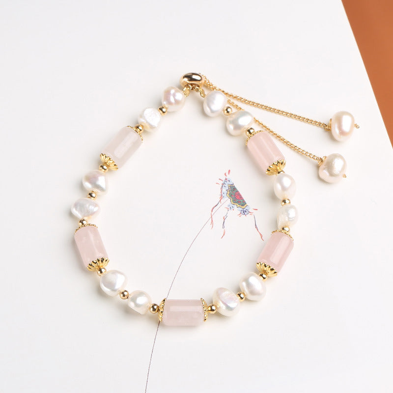 Fortune Jewel Green Aventurine Pearl Pink Crystal Bead Luck Bracelet