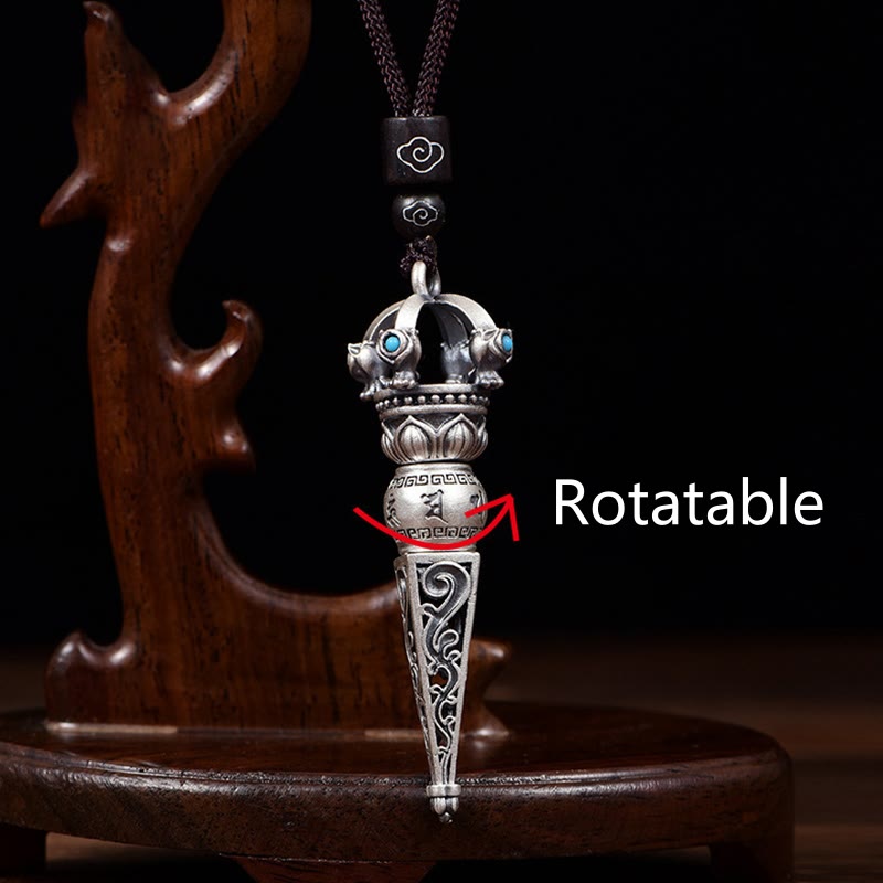 Fortune Jewel Tibetan Om Mani Padme Hum Dorje Vajra Design Wisdom Rotatable Necklace Pendant