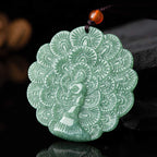 Fortune Jewel Natural Jade Peacock Luck Prosperity Necklace Pendant