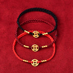 Fortune Jewel Copper Coin Strength Braided String Bracelet Anklet