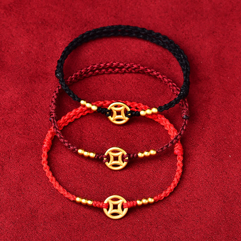 Fortune Jewel Copper Coin Strength Braided String Bracelet Anklet