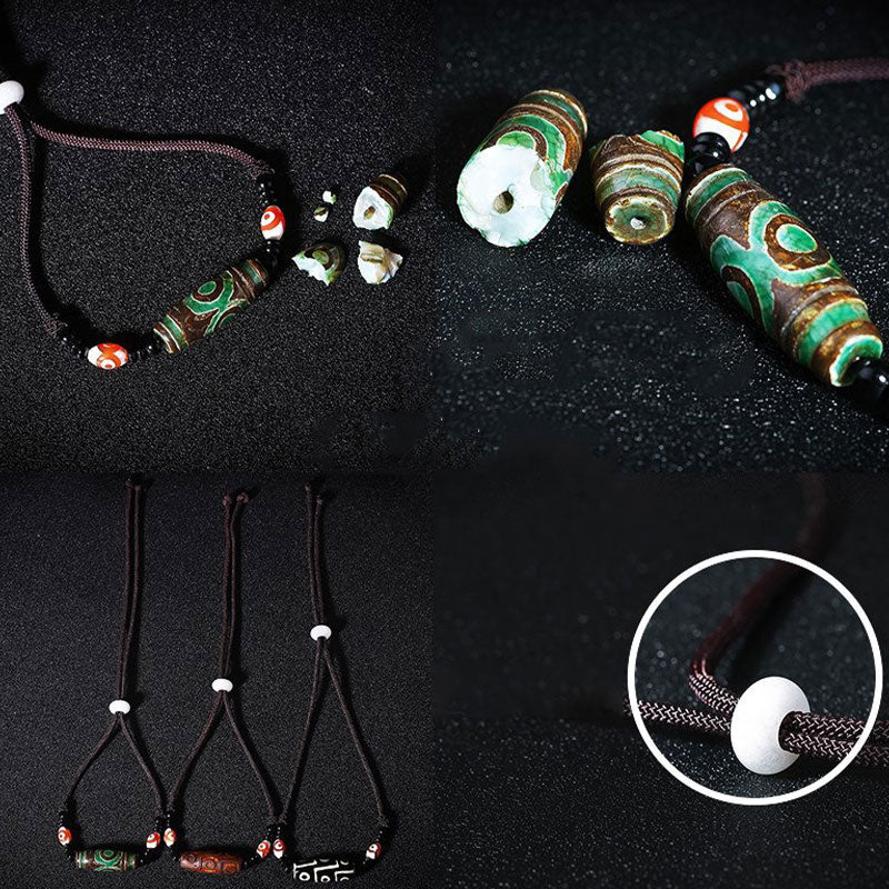 Fortune Jewel Tibetan Nine-Eye Dzi Bead Protection String Necklace