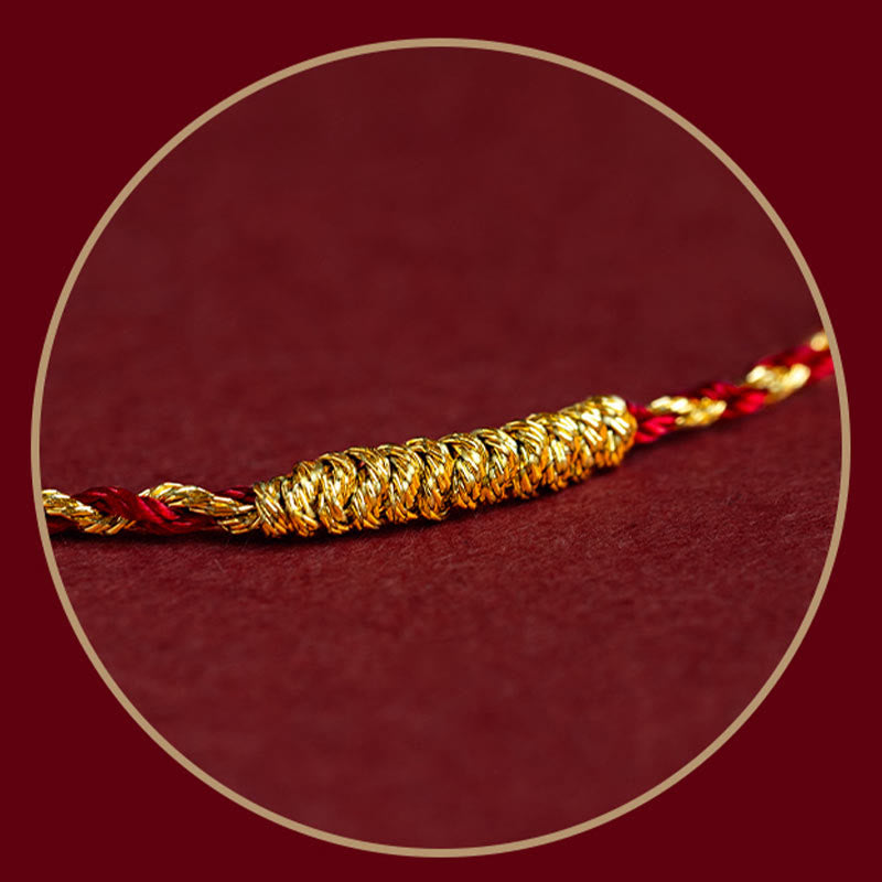 Fortune Jewel 14K Gold Plated Handmade Red Gold Rope King Kong Knot Braided Luck Bracelet
