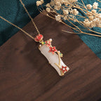 Fortune Jewel White Jade Bamboo Lotus Flowers Luck Protection Necklace Pendant