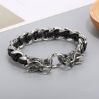 Fortune Jewel Dragon Leather Titanium Steel Protection Luck Braided Bracelet Fortune Jewel