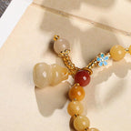 Fortune Jewel Natural Golden Silk Jade Gourd Charm Wealth Luck Bracelet