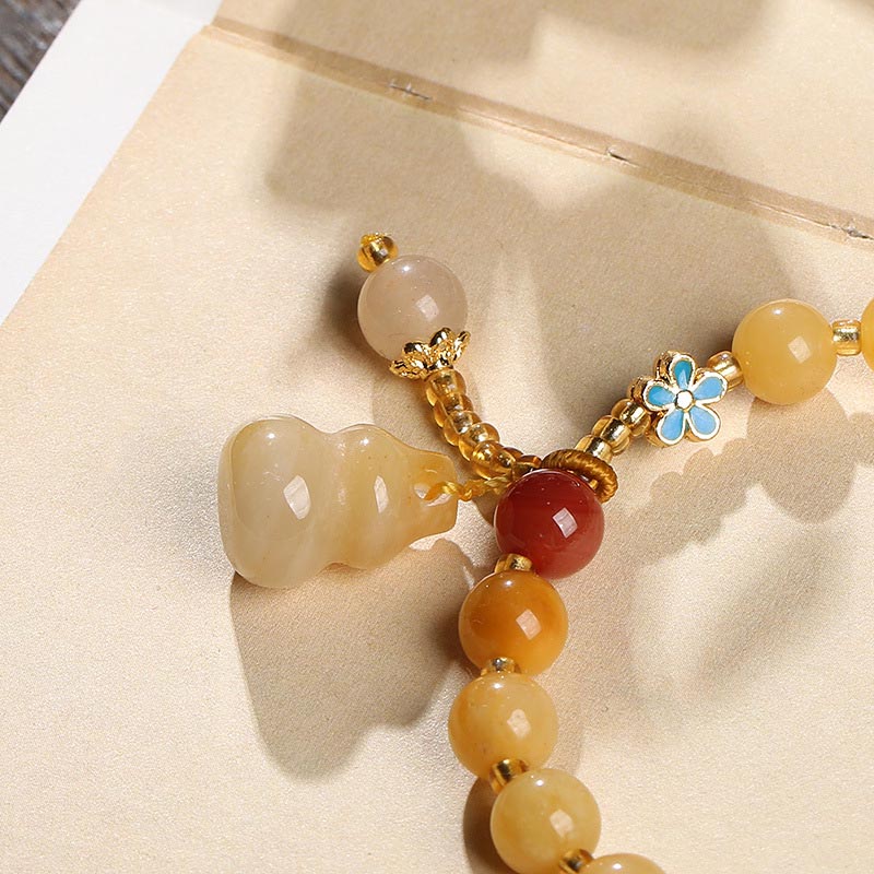 Fortune Jewel Natural Golden Silk Jade Gourd Charm Wealth Luck Bracelet