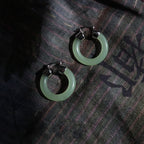 Fortune Jewel Round Jade White Jade Prosperity Earrings