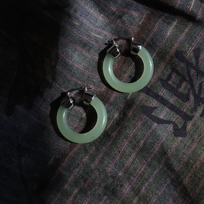Fortune Jewel Round Jade White Jade Prosperity Earrings