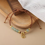 Fortune Jewel Jade Beads Fu Character Blessing Rope Bracelet