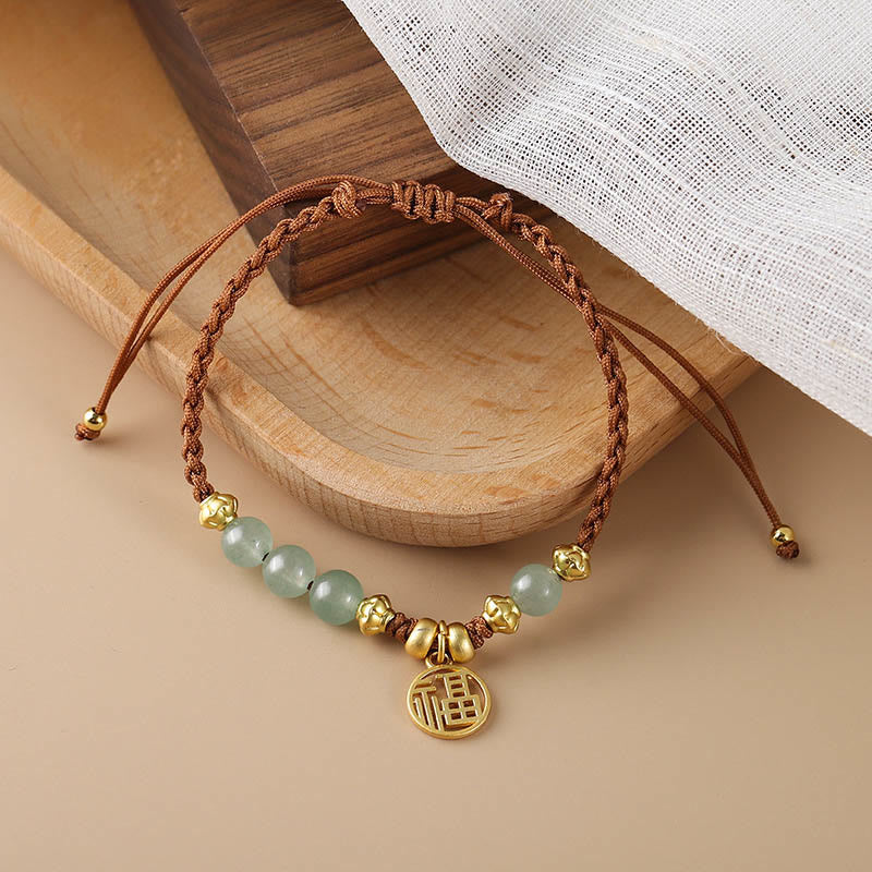 Fortune Jewel Jade Beads Fu Character Blessing Rope Bracelet
