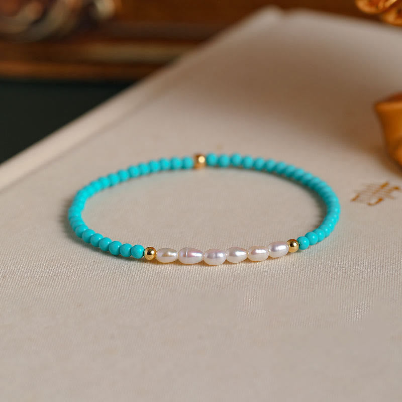 Fortune Jewel Turquoise Red Agate Pearl Small Beaded Protection Bracelet