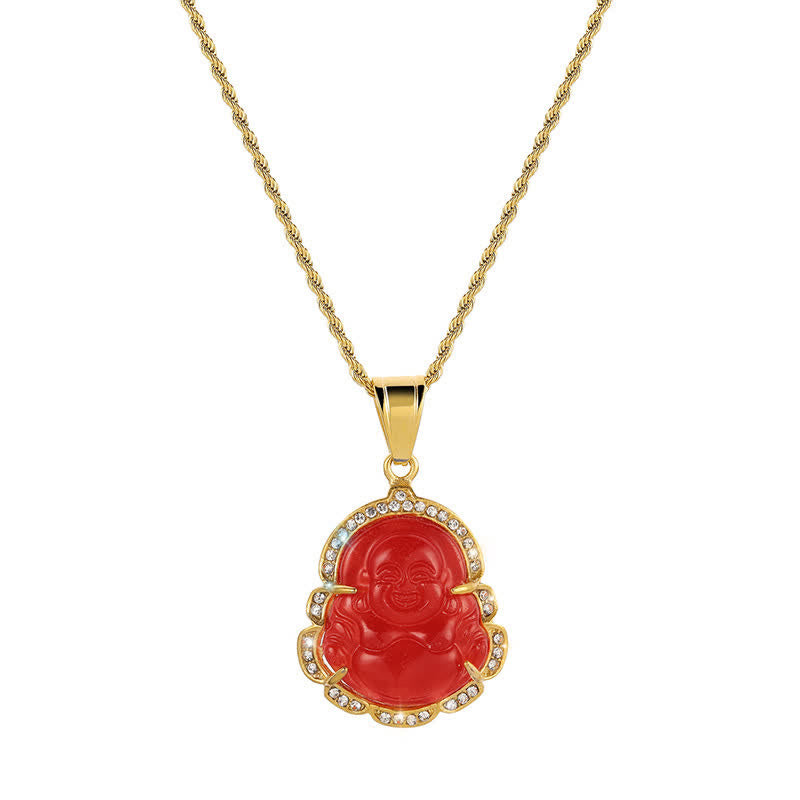 Fortune Jewel 18K Gold Filled Laughing Buddha Jade Luck Necklace Chain Pendant Fortune Jewel