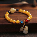 Fortune Jewel Natural Golden Silk Jade Gourd Charm Wealth Luck Bracelet
