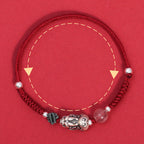 Fortune Jewel 999 Sterling Silver PiXiu Strawberry Quartz Bead Wealth Luck Braided Bracelet