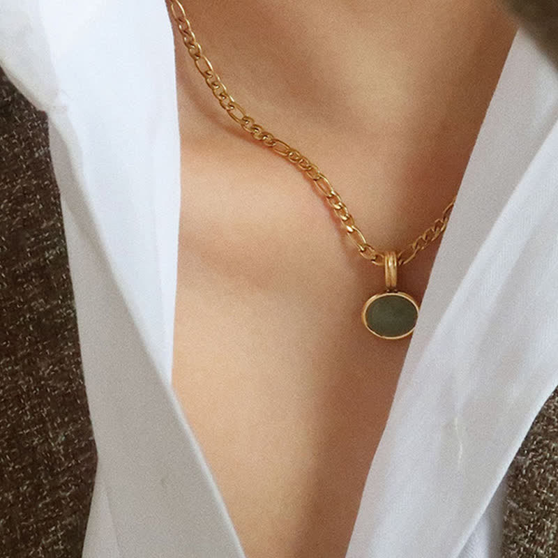Fortune Jewel Oval Turquoise Strength Titanium Steel Necklace Pendant