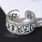 Fortune Jewel Vintage Tibet Om Mani Padme Hum Carved Hollow Design Purity Ring