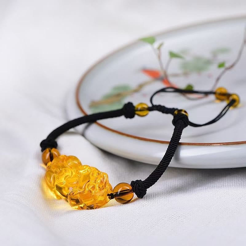 Fortune Jewel Natural Obsidian Amethyst Citrine PiXiu Cooper Coin Wealth Bracelet