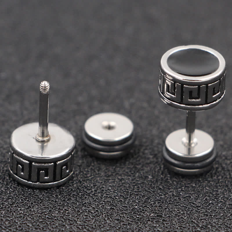 Fortune Jewel Cool Men Titanium Steel Balance Round Stud Earrings