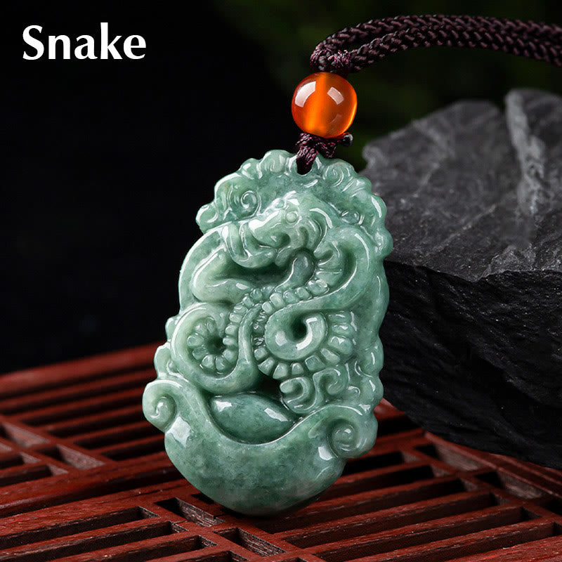 Buddha Stones Natural Jade 12 Chinese Zodiac Prosperity Necklace Pendant Fortune Jewel
