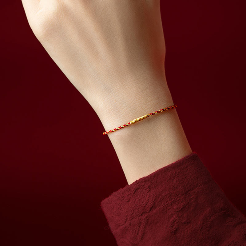 Fortune Jewel 14K Gold Plated Handmade Red Gold Rope King Kong Knot Braided Luck Bracelet