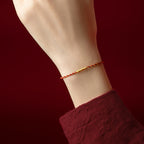 Fortune Jewel 14K Gold Plated Handmade Red Gold Rope King Kong Knot Braided Luck Bracelet