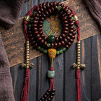 Fortune Jewel Natural Tibet 108 Mala Beads Purple Bodhi Seed Hetian Cyan Jade Copper Dorje Peace Bracelet