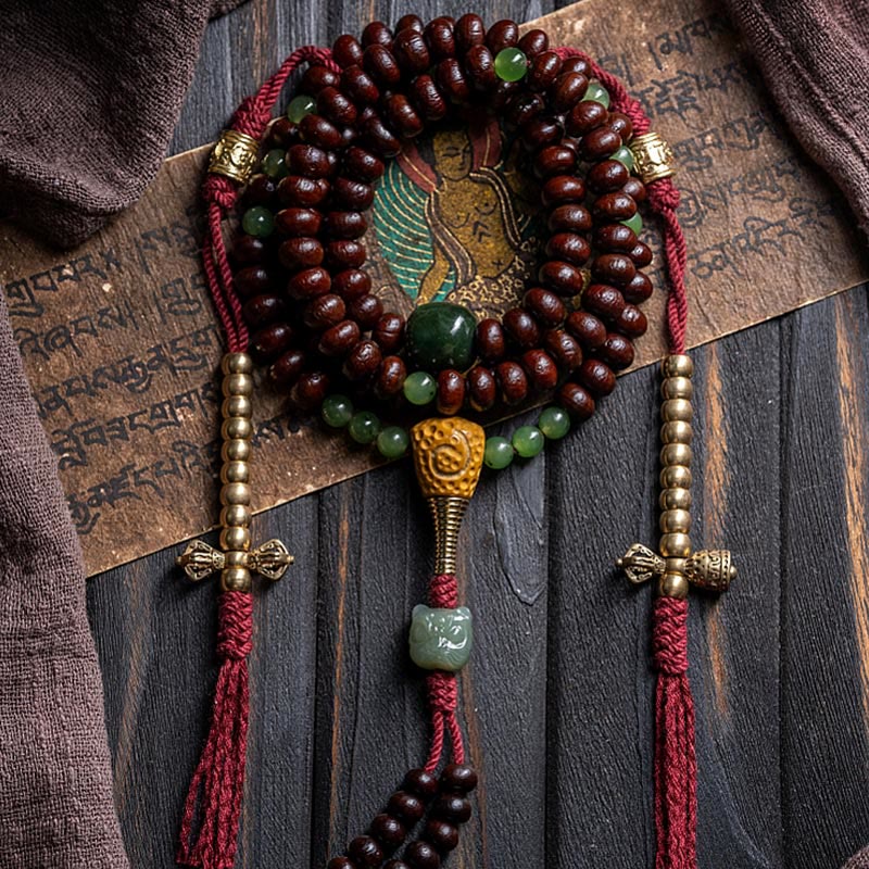 Fortune Jewel Natural Tibet 108 Mala Beads Purple Bodhi Seed Hetian Cyan Jade Copper Dorje Peace Bracelet