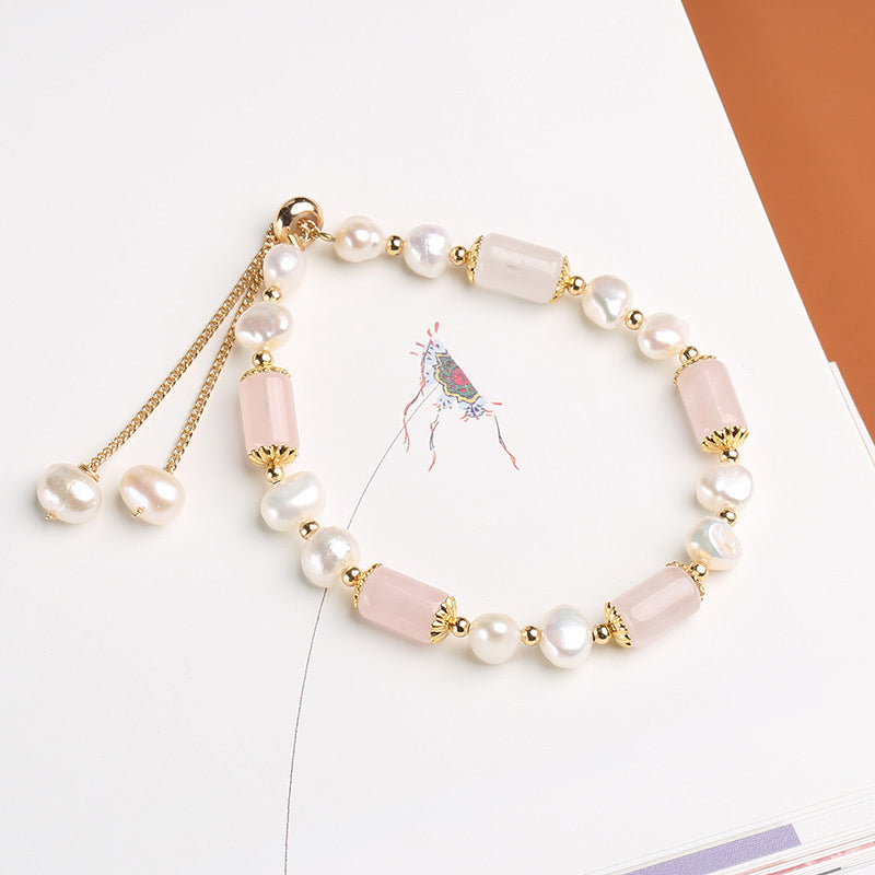 Fortune Jewel Green Aventurine Pearl Pink Crystal Bead Luck Bracelet