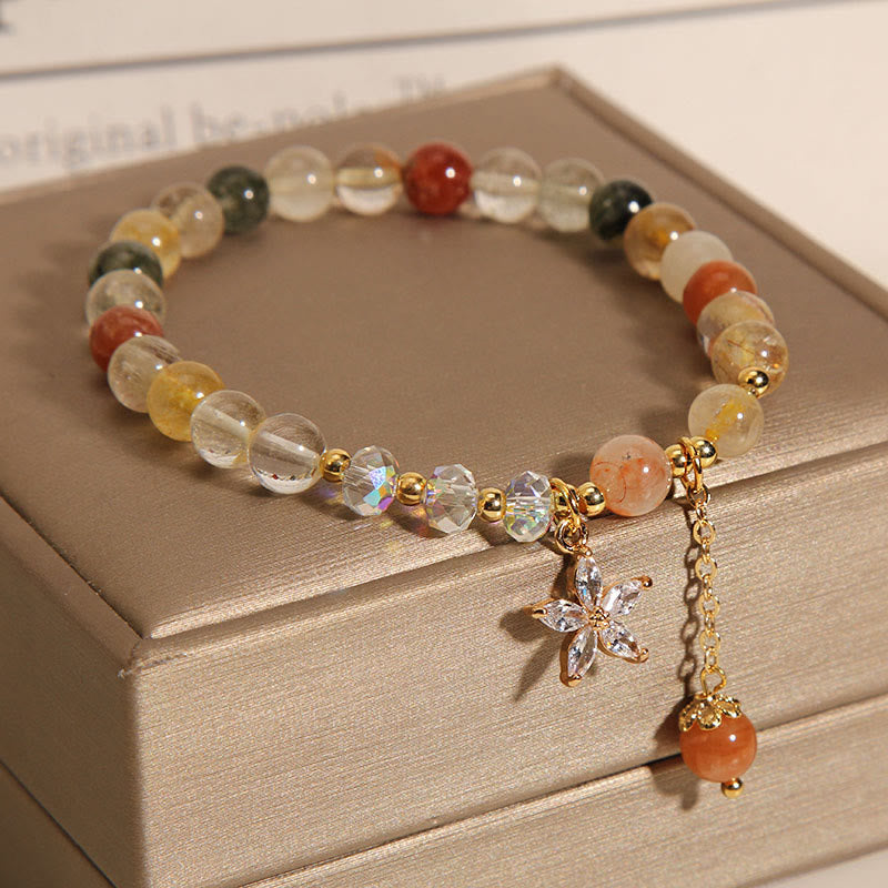 Fortune Jewel Multicolored Rutilated Quartz Auspiciousness Zircon Flower Bracelet