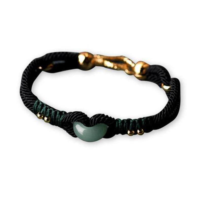 Fortune Jewel Tibetan Jade Lucky Black Rope Couple Bracelet