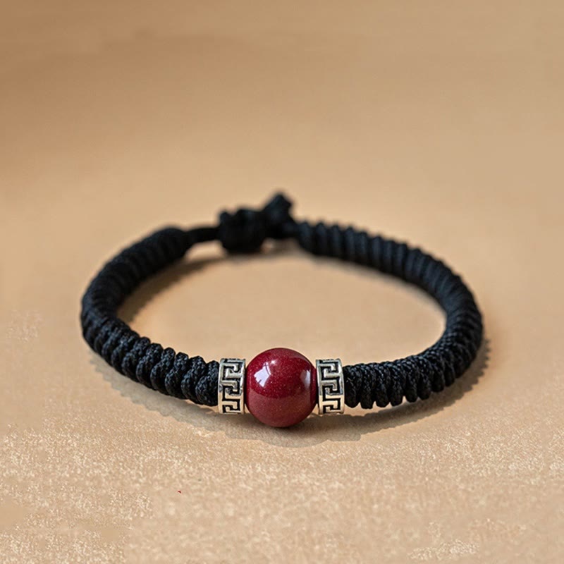 Fortune Jewel 925 Sterling Silver Natural Cinnabar Bead Calm Handmade Braided String Bracelet