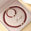 Fortune Jewel 925 Sterling Silver Natural Cinnabar Pearl Blessing Necklace Pendant Bracelet Earrings Jewelry Set